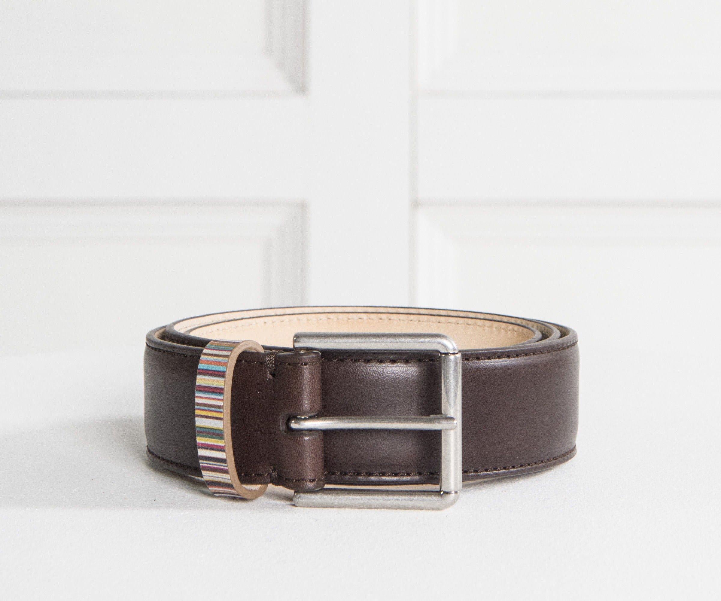 Paul Smith Signature Multi Stripe Keeper Belt Chocolate Brown
