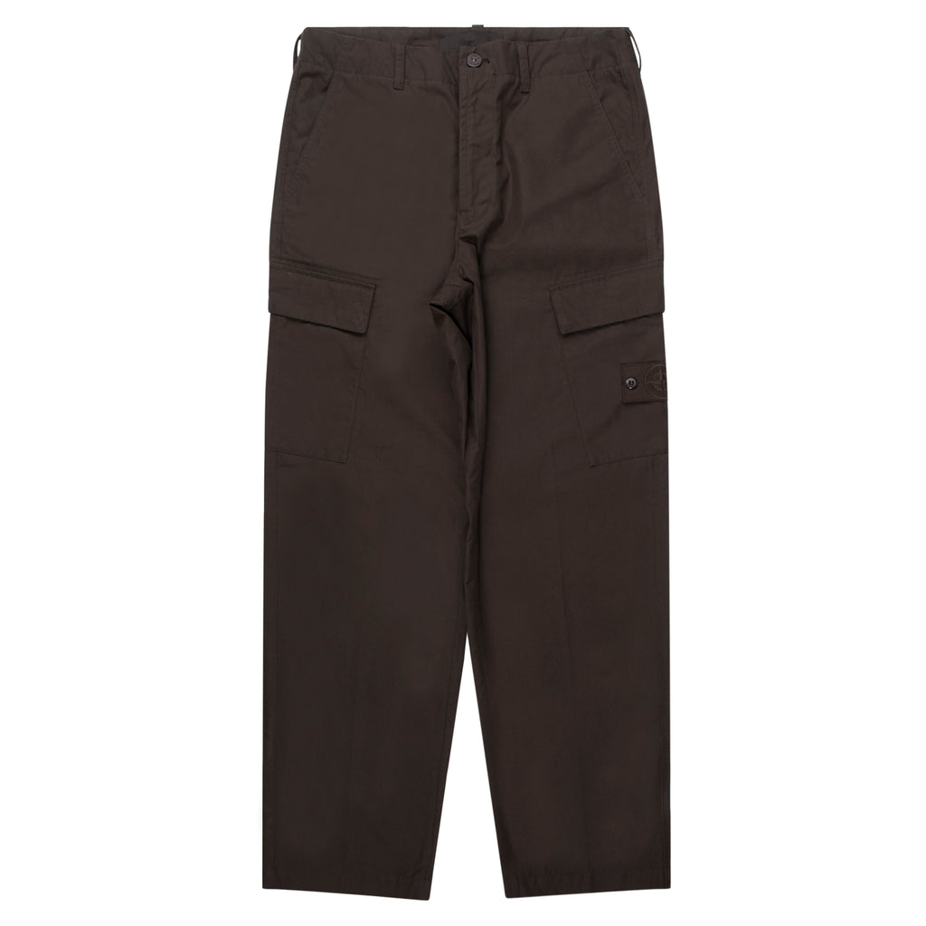 Dark brown cargo pants on a white background