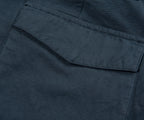 Close-up of a dark blue fabric pocket