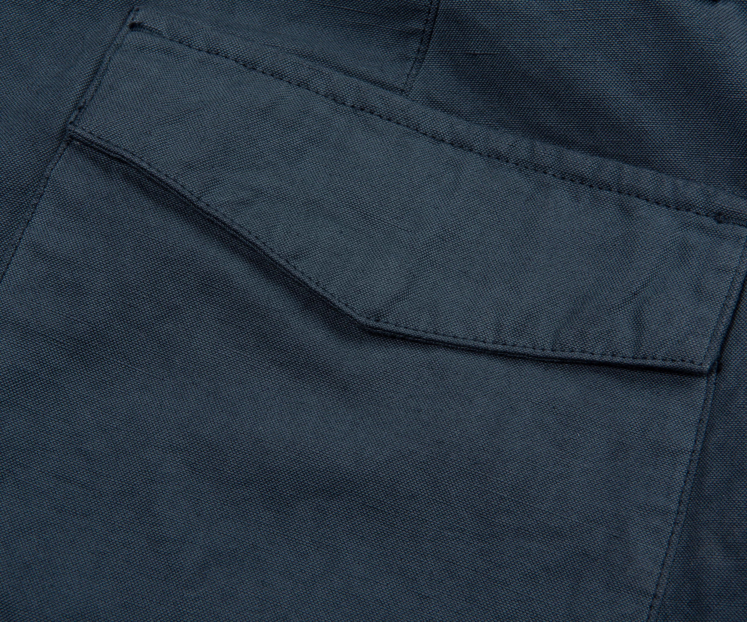 Close-up of a dark blue fabric pocket