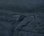 Close-up of dark blue fabric with stitching detail