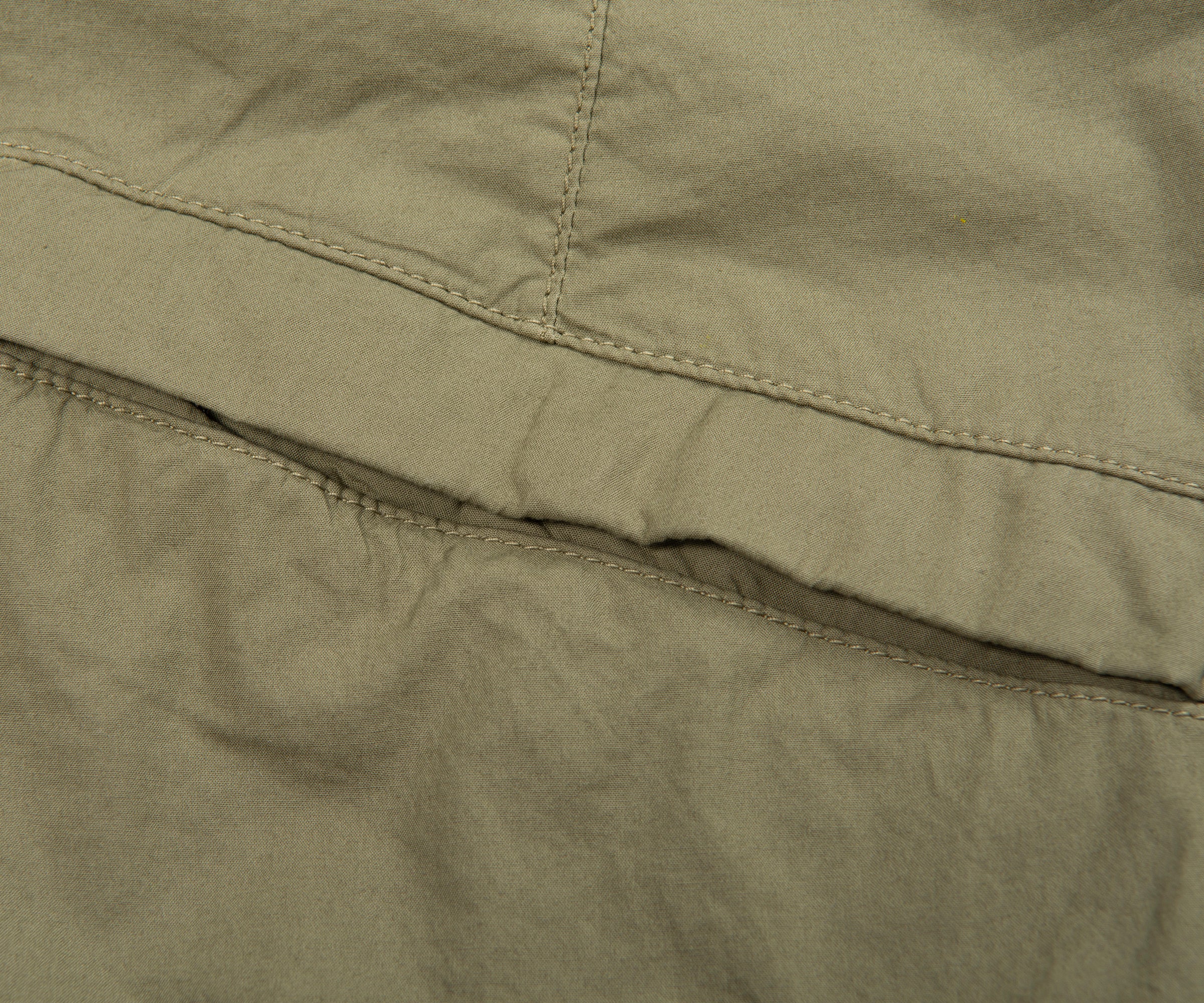 Close-up of a green fabric with stitching detail