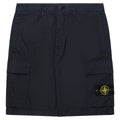 Black cargo shorts with a brand logo on a white background
