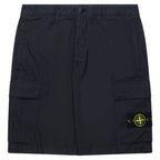 Black cargo shorts with a brand logo on a white background