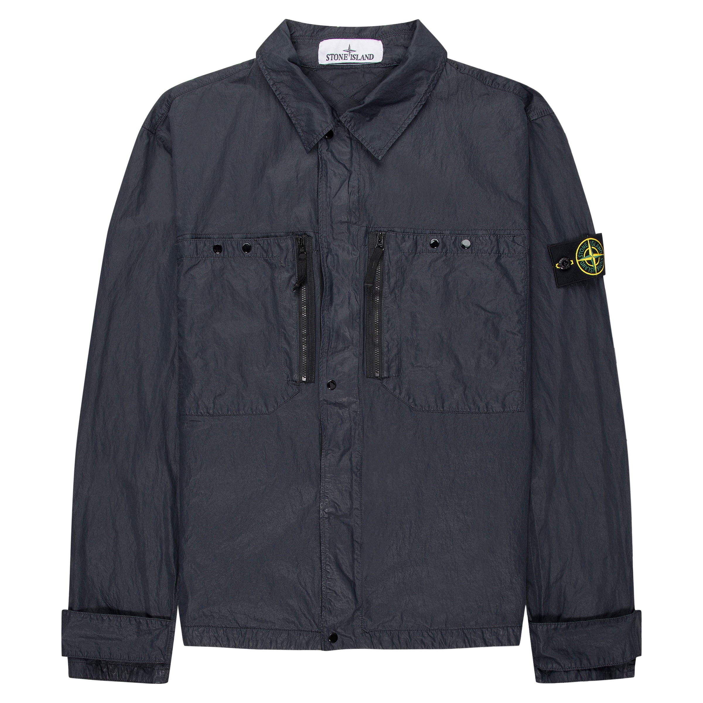 Dark gray jacket with a brand logo on a white background