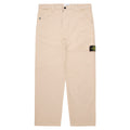 Beige pants with a brand logo on a white background