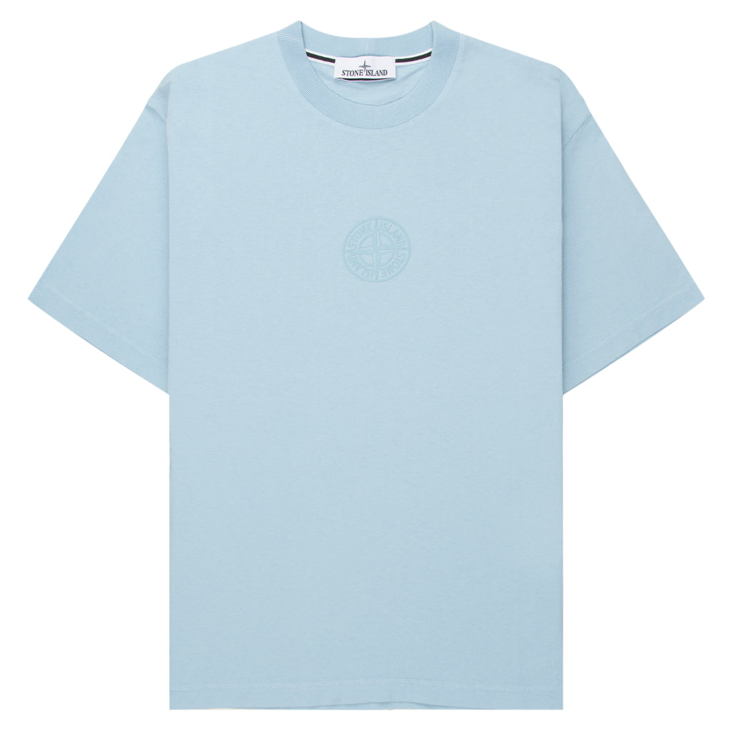Light blue t-shirt with a logo on a white background