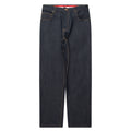 Thom Browne selvedge 5-pocket denim jeans in indigo with structured fit, button fly and signature tricolour grosgrain tab
