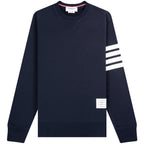 Thom Browne LOOPBACK JERSEY KNIT 4-BAR CREW NECK SWEATSHIRT NAVY