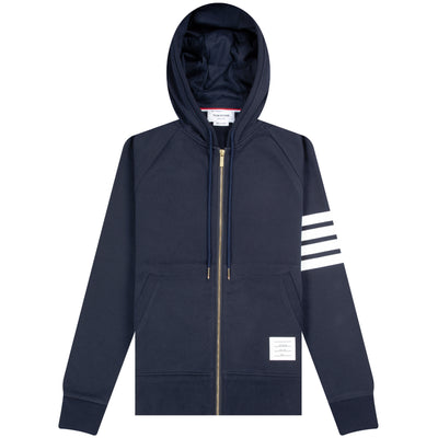 Thom Browne LOOPBACK JERSEY KNIT ENGINEERED 4-BAR ZIP-UP HOODIE NAVY