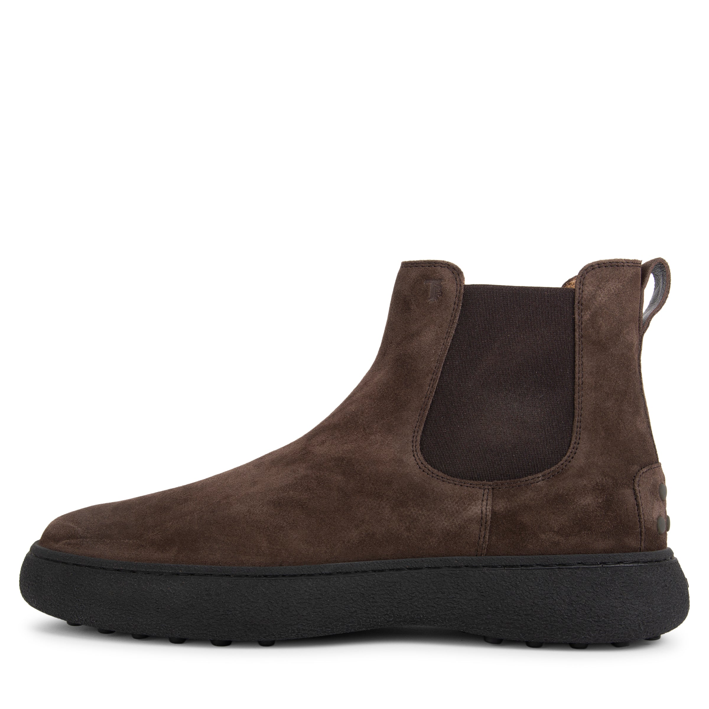 Brown suede Chelsea boot on a white background
