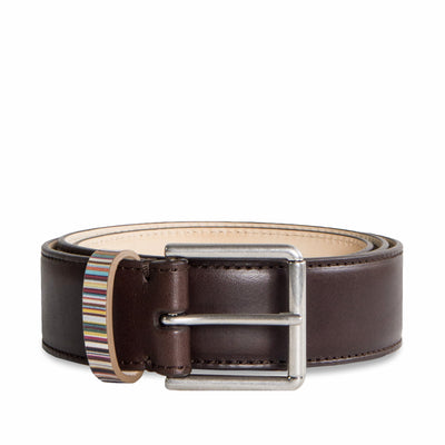 Paul Smith Signature Multi Stripe Keeper Belt Chocolate Brown