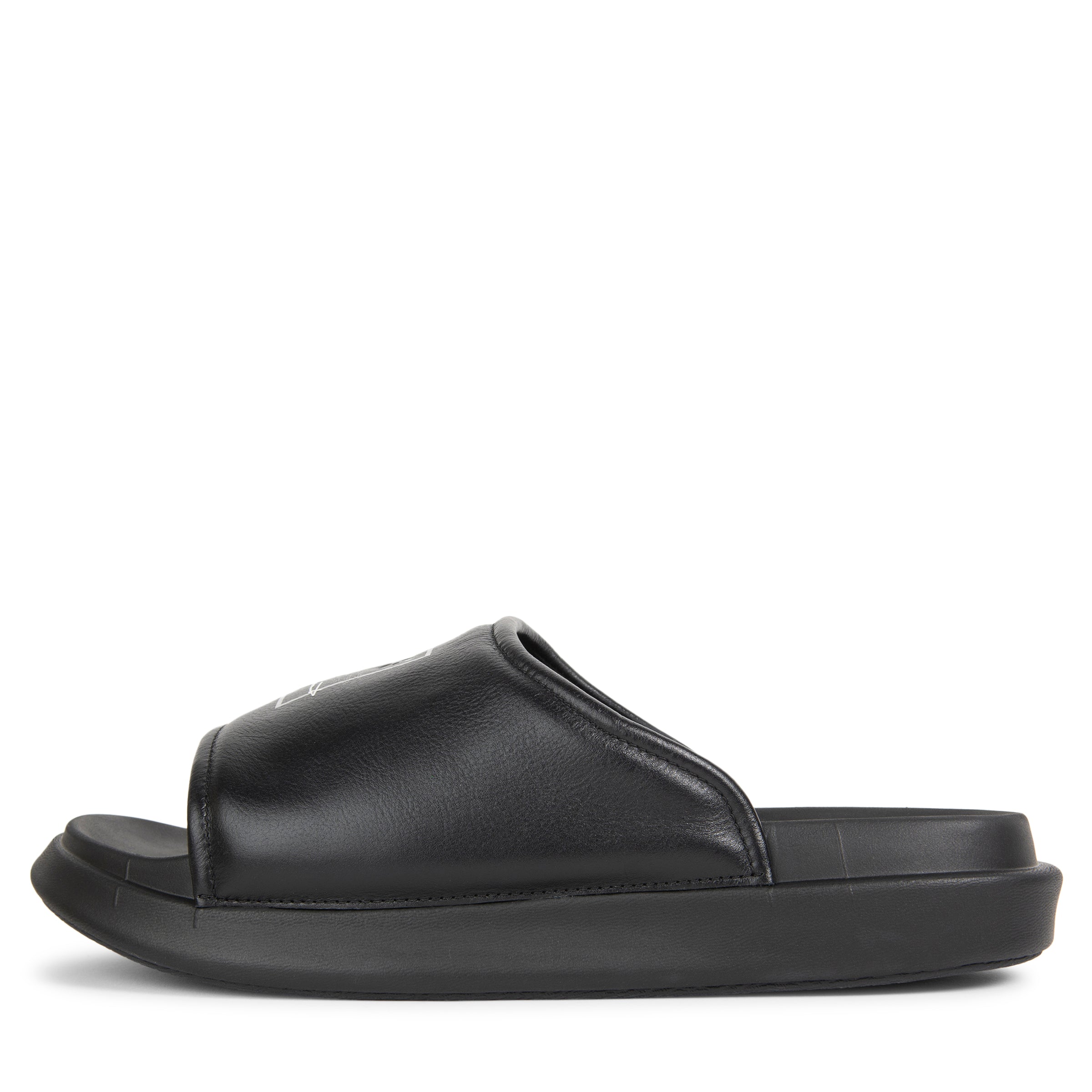Navy blue slide sandal on a white background