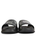 Black slides with a logo on a white background