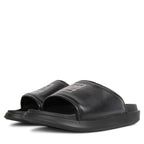 Black slides with a brand logo on a white background