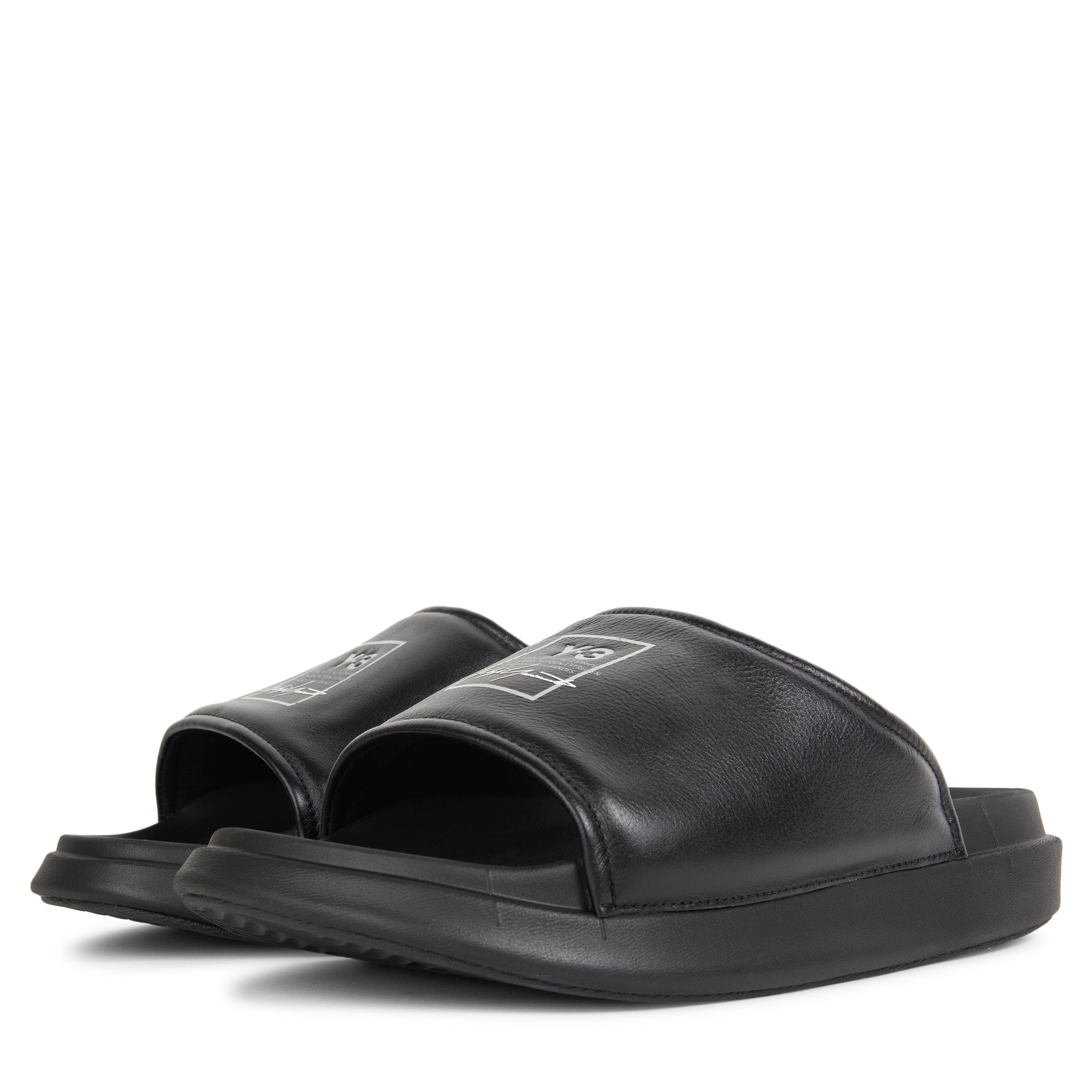 Black slides with a brand logo on a white background