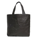 Y-3 black tote bag in crinkle leather with open-top design, structured silhouette and minimalist branding