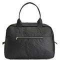 Black textured travel bag with a zipper on a white background
