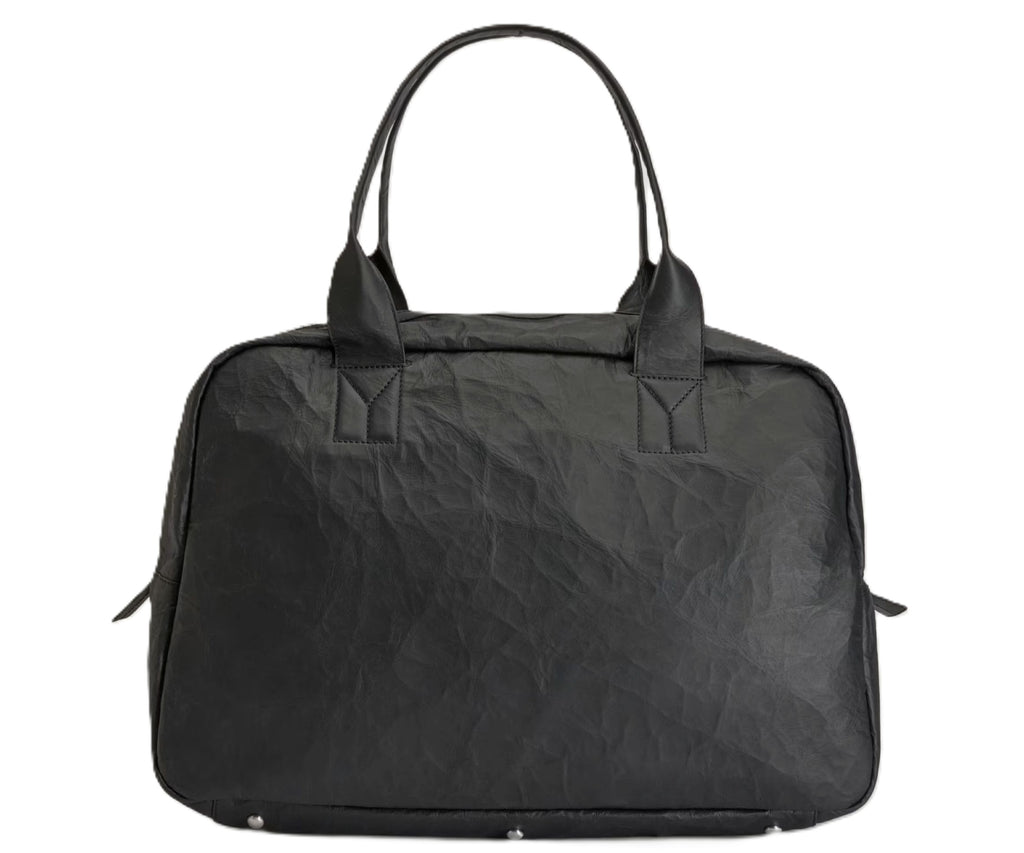 Black duffel bag on a white background
