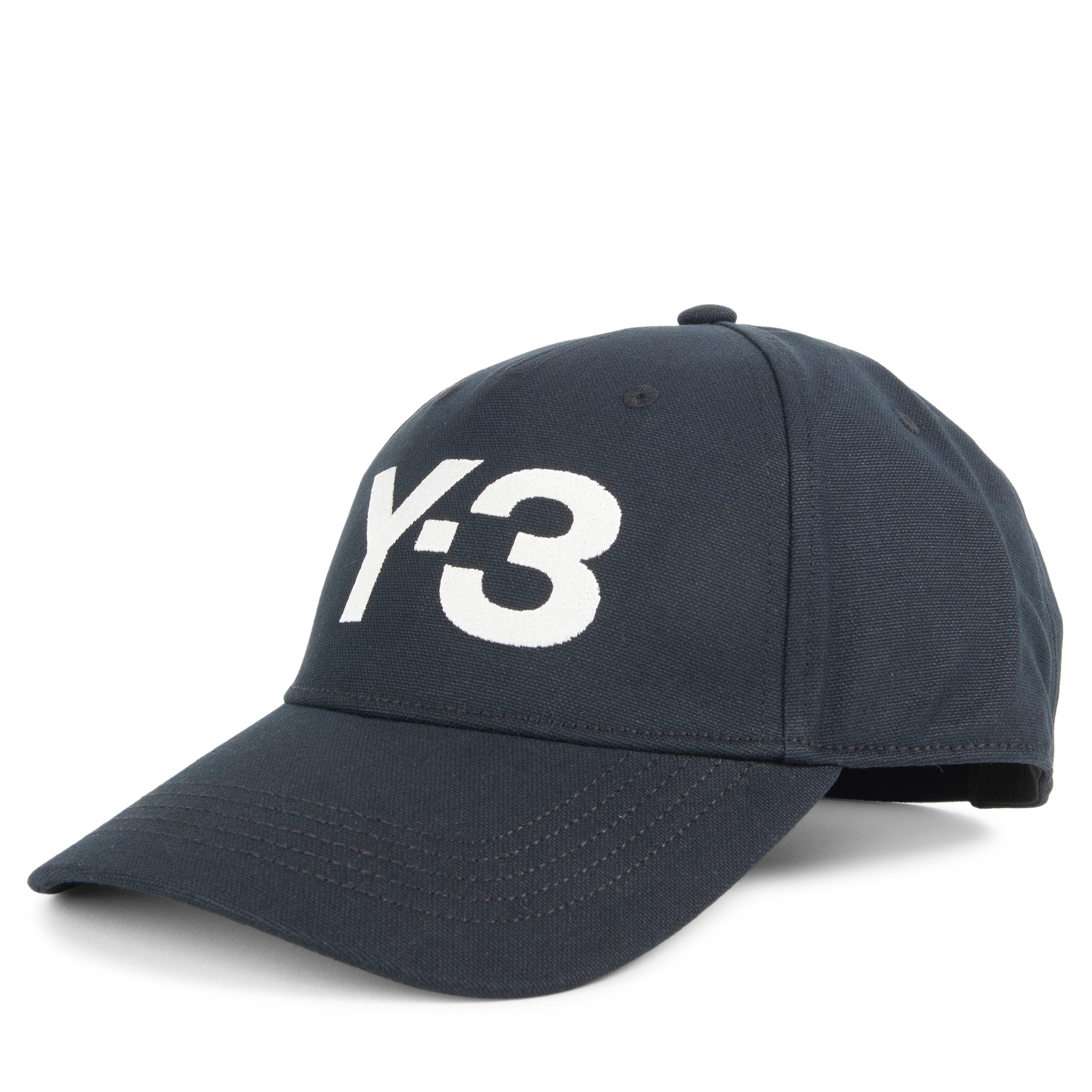 Y-3 black and white cap with large front logo, curved brim and adjustable strap closure