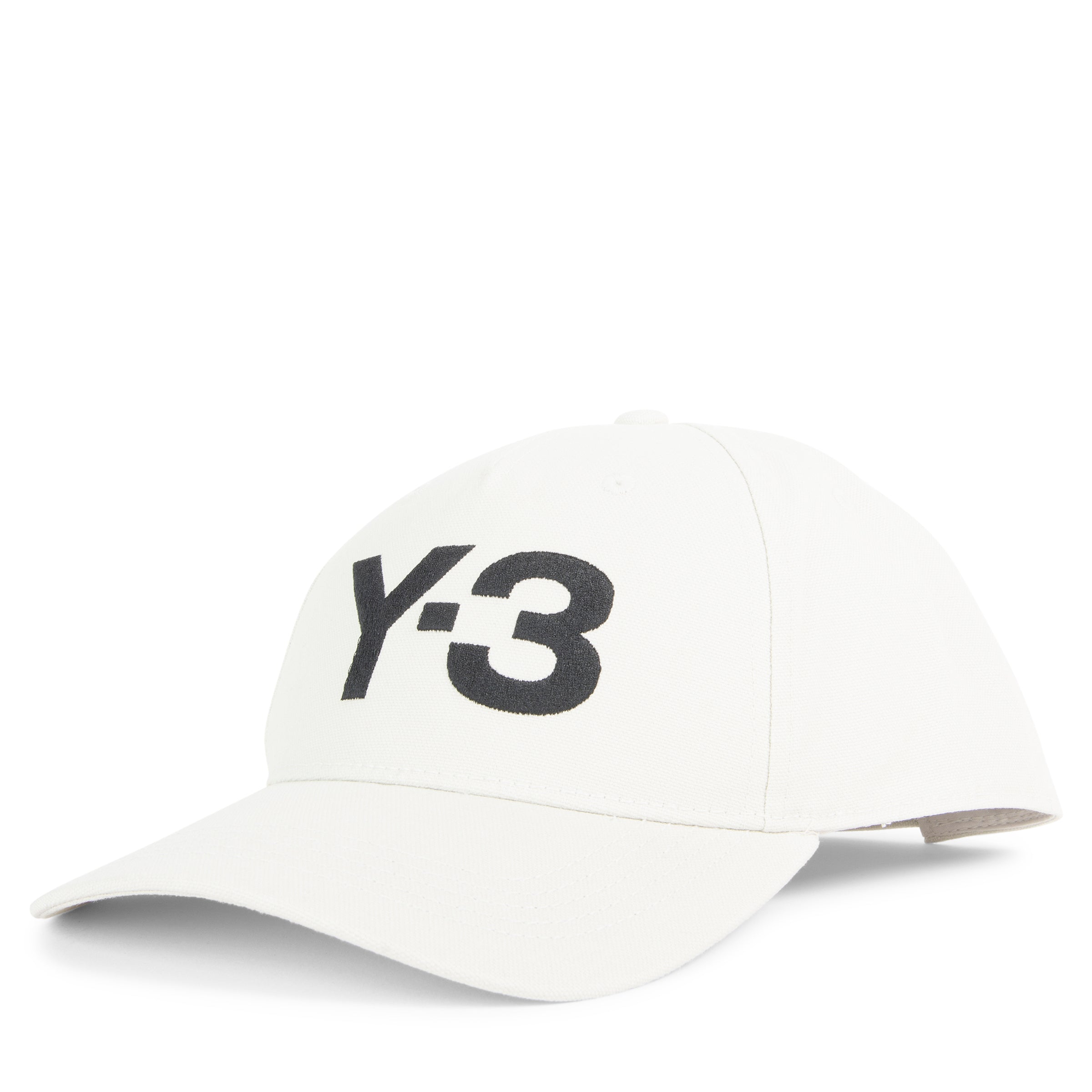 White cap with black logo on a white background