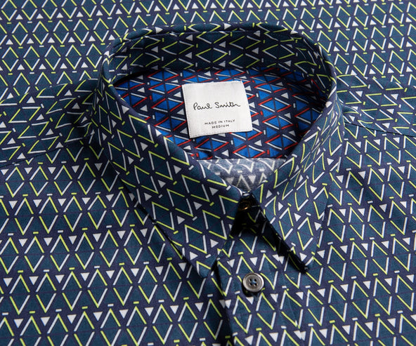 Paul Smith Zig Zag Cotton Print Shirt Green