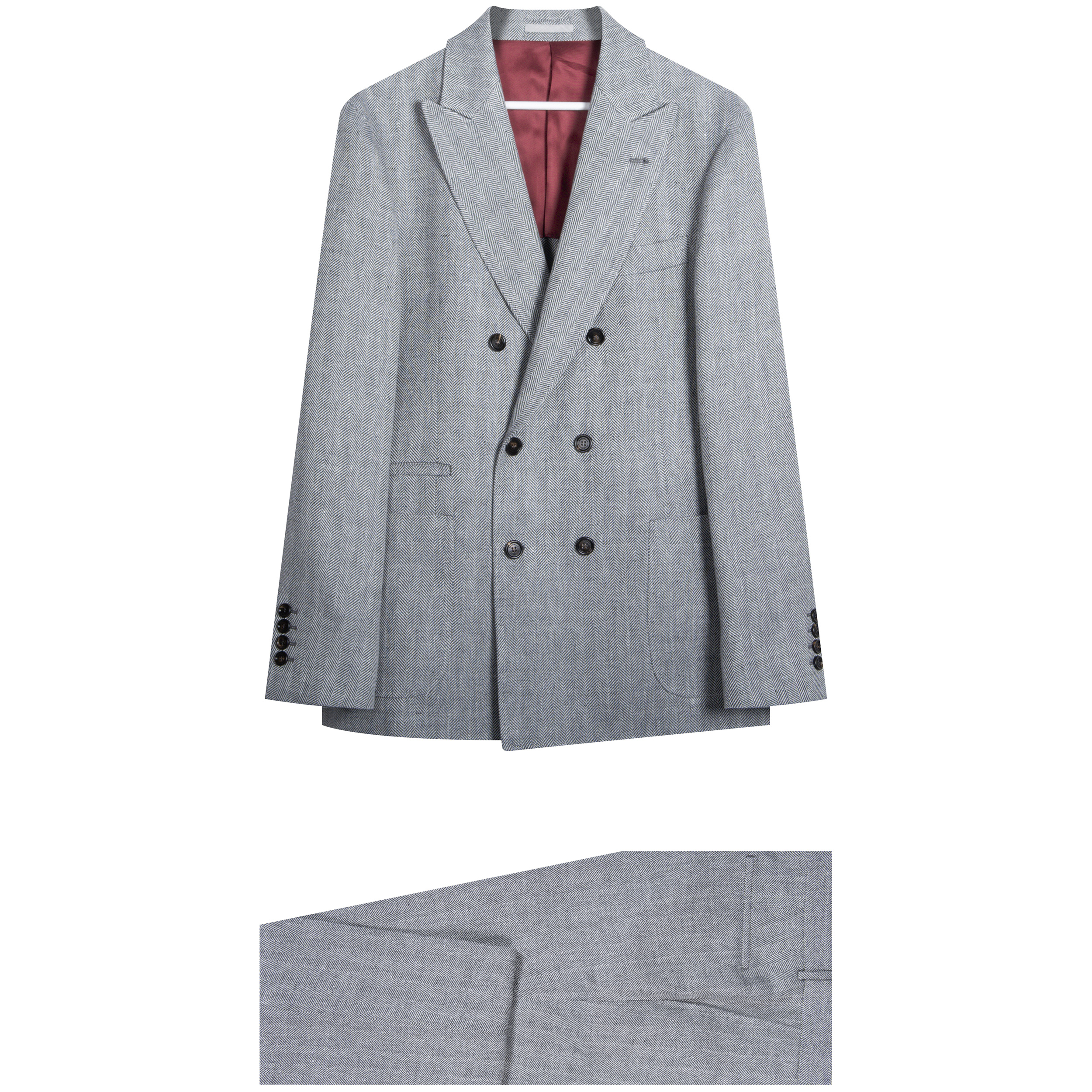 BRUNELLO CUCINELLI ’Herringbone’ Linen, Wool and Silk-Blend Suit Grey