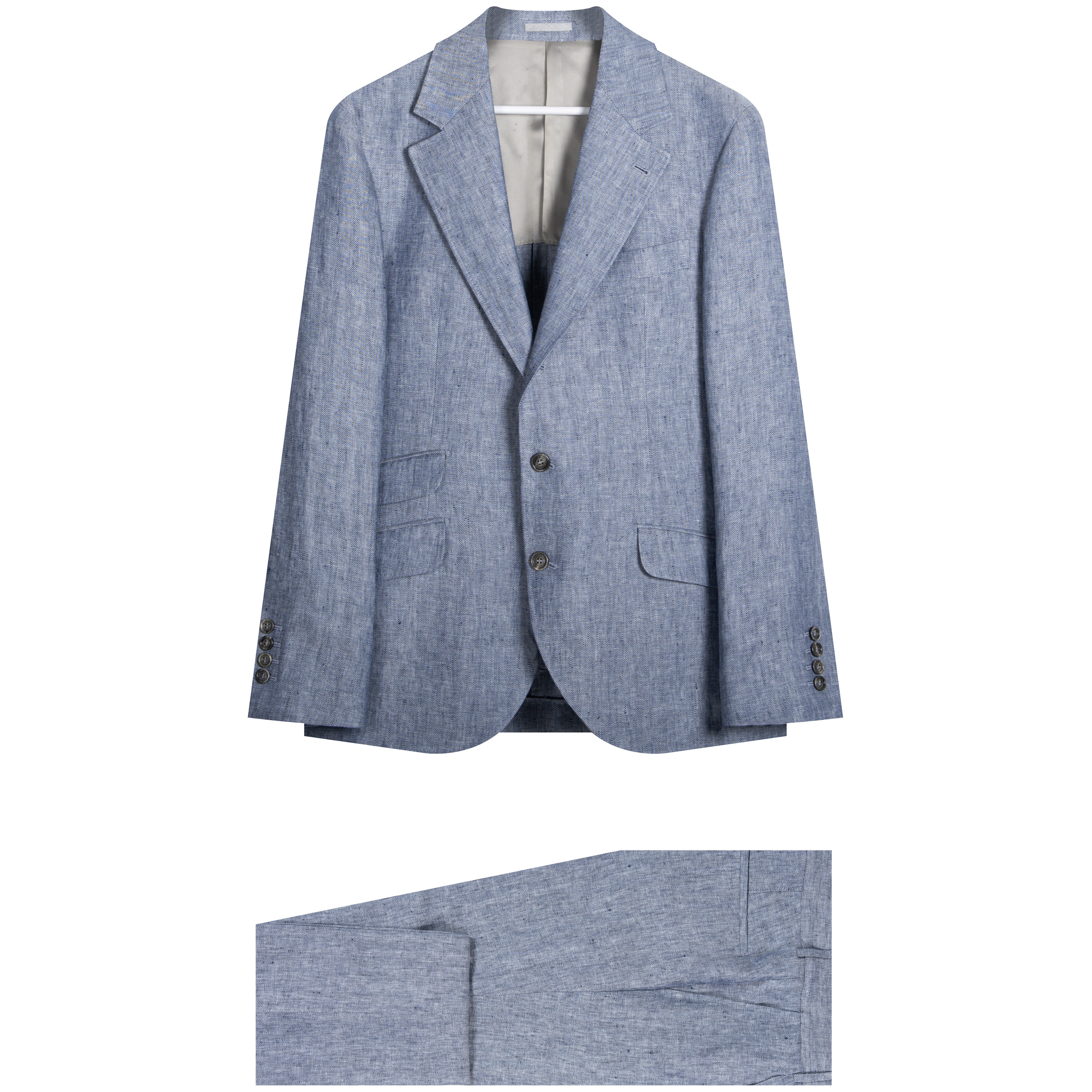 BRUNELLO CUCINELLI Herringbone Linen, Wool & Silk-Blend Suit Navy