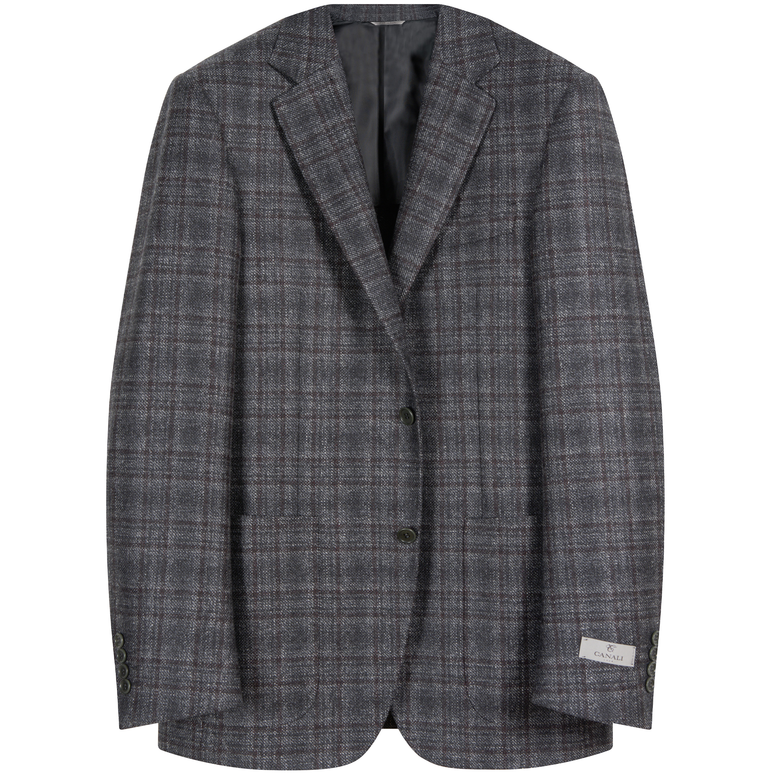 Canali Check Wool Patch Pocket Jacket Grey/Crimson/White