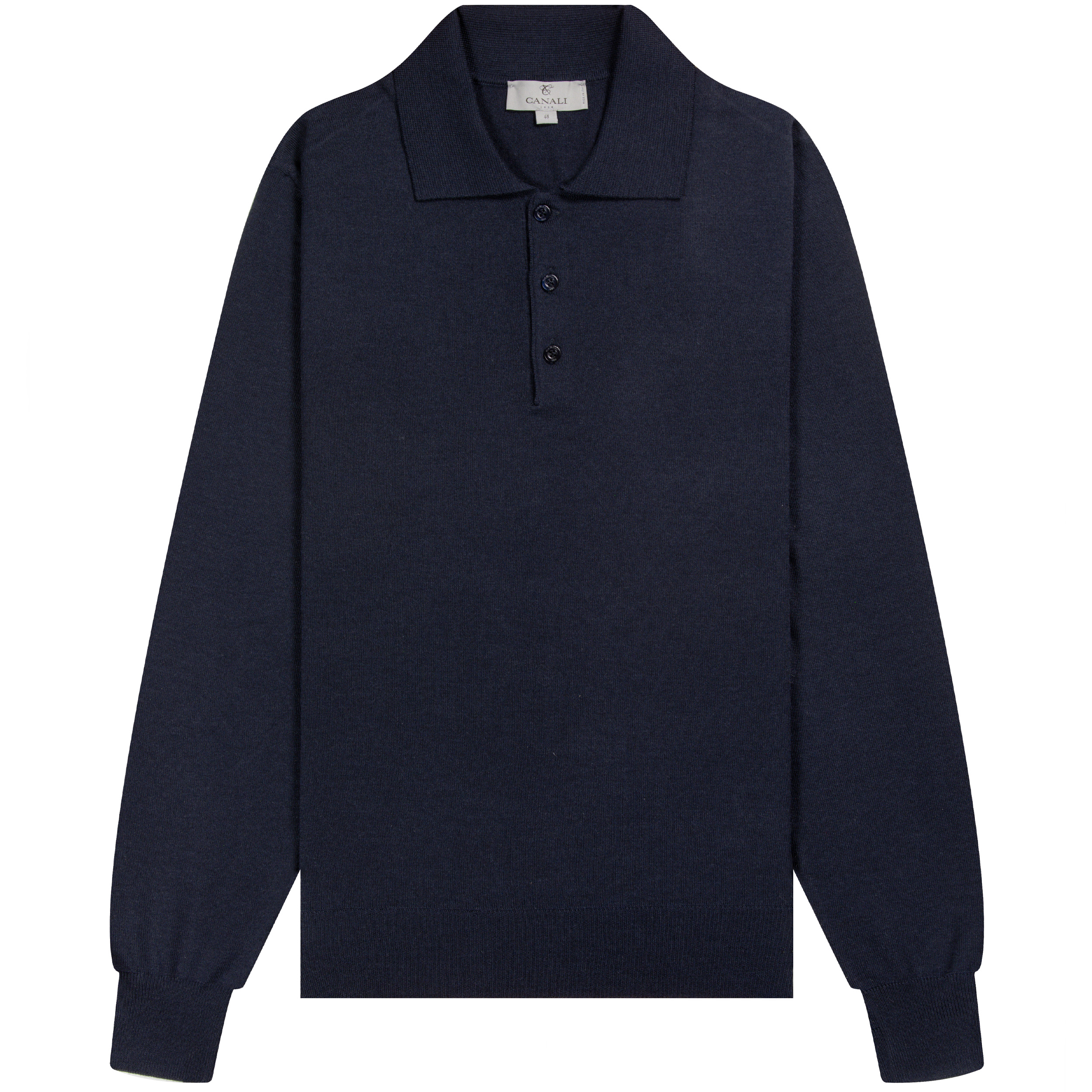 Canali Knitted LS Polo Shirt Navy