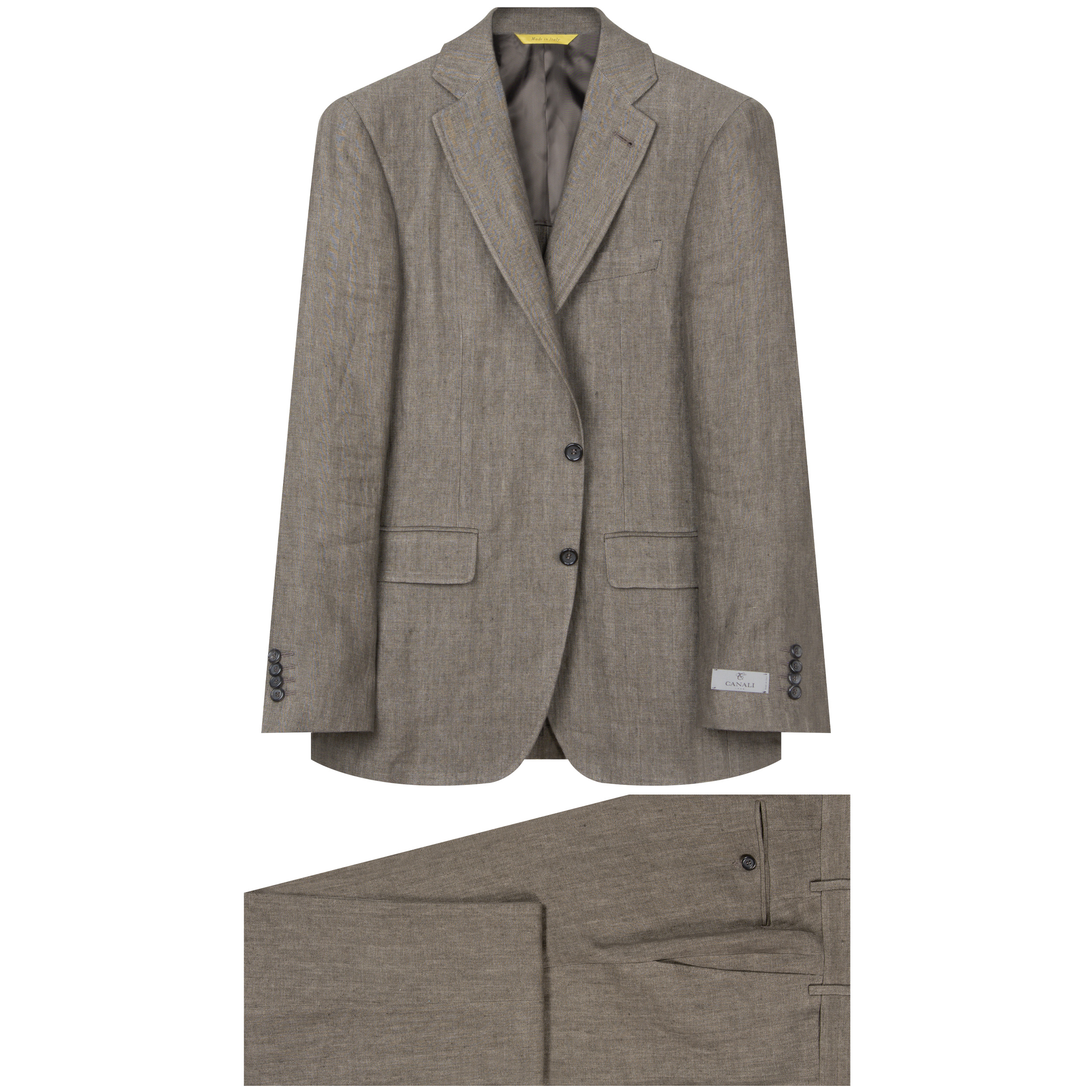 Canali ’Kei’ Herringbone Linen Suit Taupe