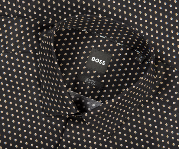 HUGO BOSS Slim Fit Stretch Polka Dot Shirt Black Beige
