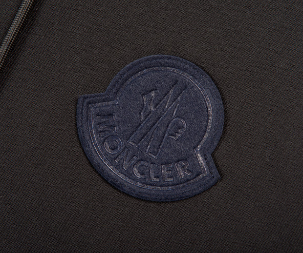 Moncler Rubber Logo Patch Full Zip Up Hoodie Black