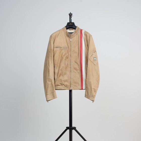 RE-POCKETS BELSTAFF Biker Leather Jacket With Stripes Gold