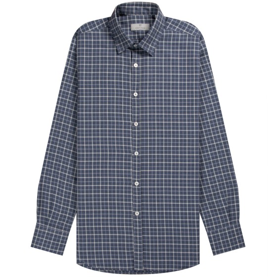 Canali Luxury Flannel Check Shirt Navy/Grey