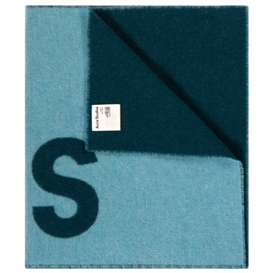 Acne Studios Wool-Blend Logo Scarf Petrol Blue/Bright Blue