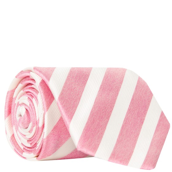 Canali College Stripe Silk Tie Pink/White