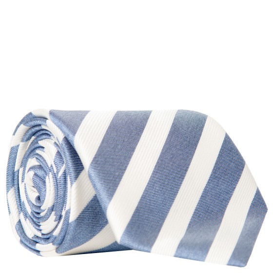 Canali College Stripe Silk Tie Blue/White