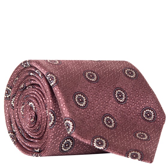 Canali Floral Medallion Patterned Silk Tie Pink