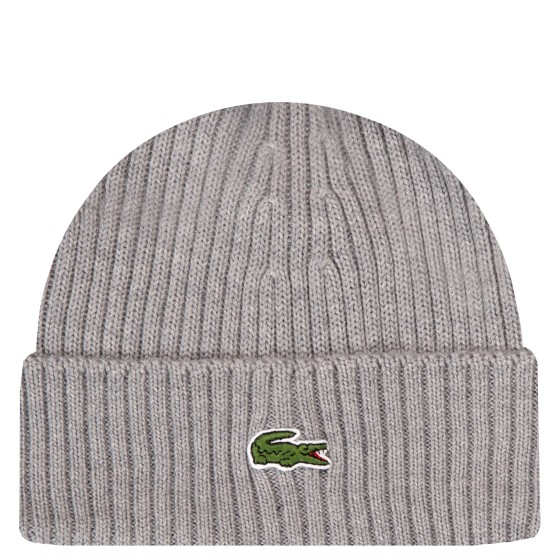 Lacoste Classic Logo Ribbed Wool Beanie Grey