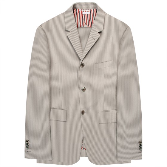 Thom Browne Seersucker Pinstriped Suit Grey