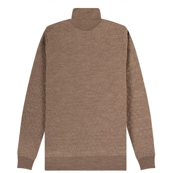 Canali Cable Knit Wool Roll Neck Taupe