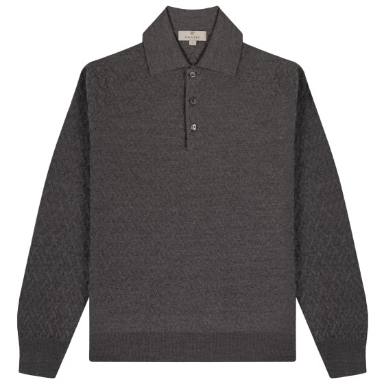 Canali Cable Knit LS Polo Charcoal