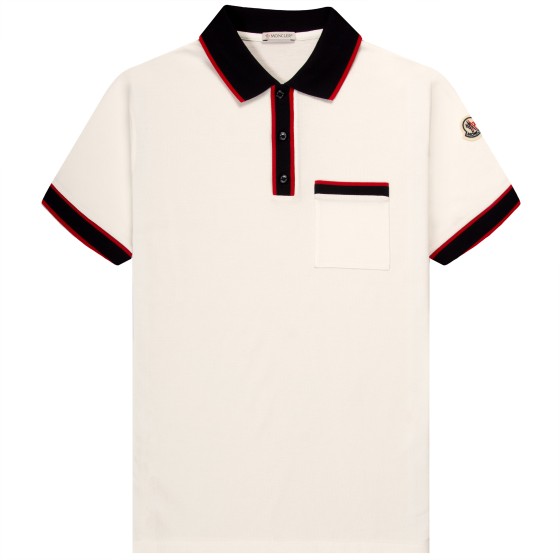 Moncler Contrast Collar with pocket polo White Navy Red