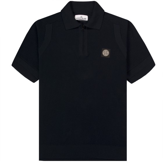 Stone Island 1/4 Knitted SS Polo Navy