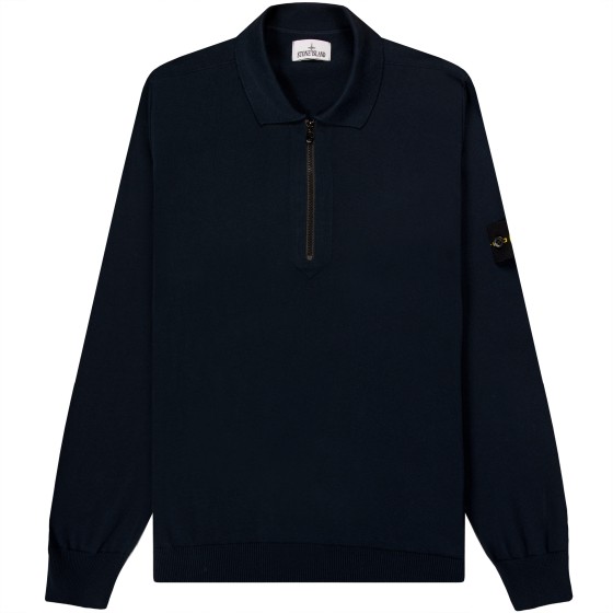 Stone Island 1/4 Zip Knitted LS Polo Navy