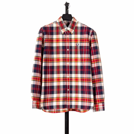 RE-POCKETS FRED PERRY BUTTON DOWN LS SHIRT RED/YELLOW/BLUE