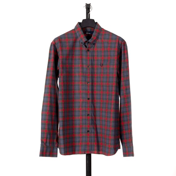 RE-POCKETS FRED PERRY LS SHIRT RED/ GREY/ GREEN