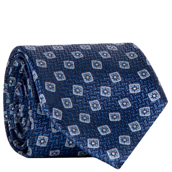 Canali Square Medallion Stitched Tie Blue/Sky Blue