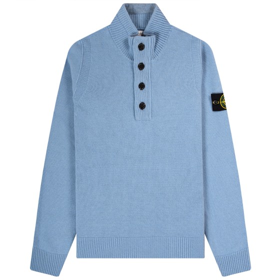 Stone Island 1/4 Button/Zip Lambswool Knit Mid Blue